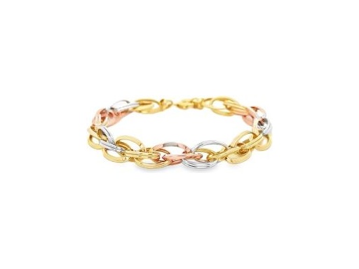 18K Three-Tone Gold Twisted Oval Link Bracelet